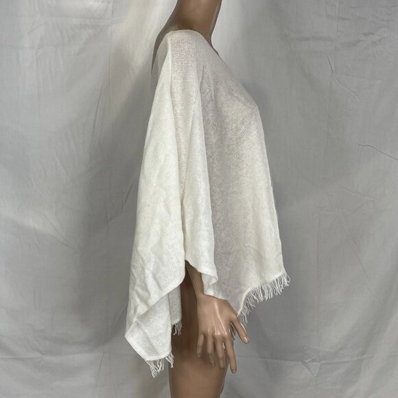 J.McLaughlin Women’s Ingrid Cashmere Poncho One Size Off White — Fringed Hem - Picture 7 of 7